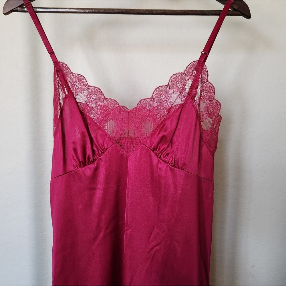Vintage 80s Barbiecore Magenta Slinky Lace Nightie Slip Dress Size 34/M